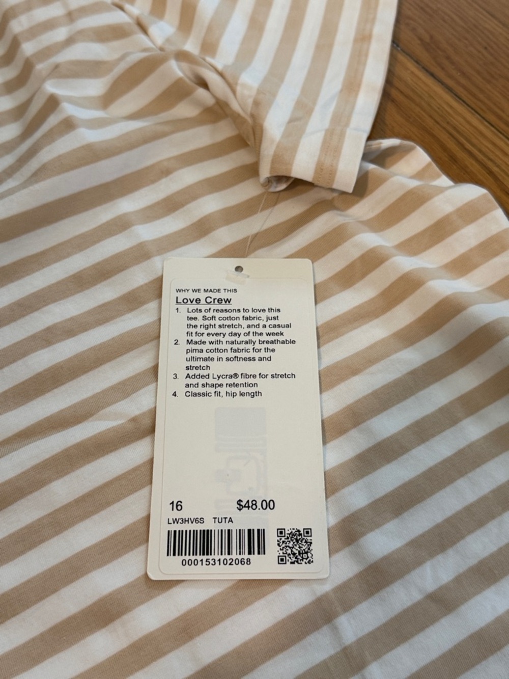 NWT Lululemon love Drew white beige stripe tuta tshirt subtle tan size 16 - Picture 3 of 5